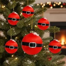 Bola De Natal Vermelha Com Cinto Do Papai Noel 8 Cm 6 Peças
