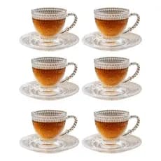 Jogo Xicaras De Cha C/ Pires Vidro Cristal De Chumbo 12 Pcs