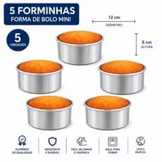 Kit Mini Forminhas Redondas de Alumínio  Mini Bolo 12cm x 5cm | Forma de Bolo Individual | Assadeira para Forno | Mini