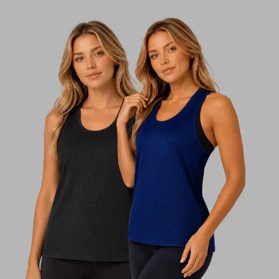 KIT 2 Regatas Dry Fit Feminina Tela Respirável Academia Treino Fitness