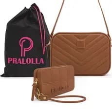Kit Bolsa Pralolla e Carteira Emborrachada Feminina com Saquinho Personalizado