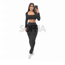 Conjunto Decotado SUPLEX Manga Longa Frio-Saia Longa Colada Blogueira
