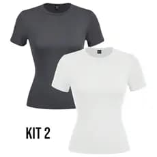 Kit 2 Blusa Manga Curta Baby Tee SUPLEX Moda Gringa Tshirt Gola O