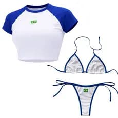 Conjunto Cropped Biquíni Fita Brasil Calcinha Moda Gringa