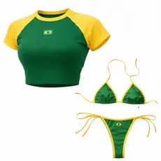 Conjunto Cropped Biquíni Feminino Brasil Moda Praia Verão