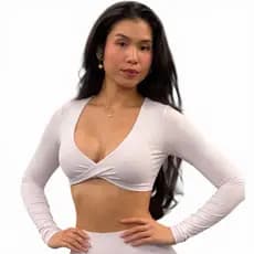 Cropped Torcido Manga Longa Decote V Frio casual