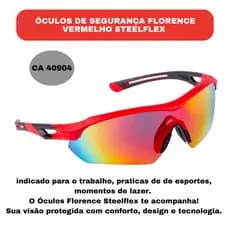 Óculos De Proteção Segurança Esportivo EPI Vermelho Espelhado Steelflex