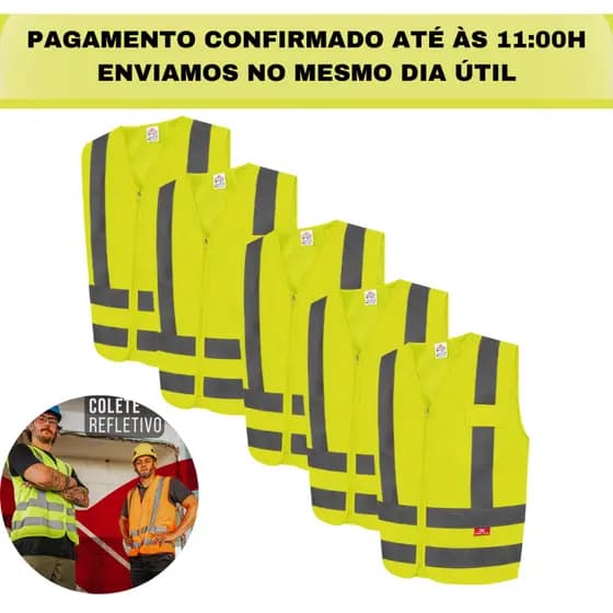Colete Refletivo Amarelo Fluorescente Visibilidade Steelflex Profissional blusão 1 Bolso KIT 5
