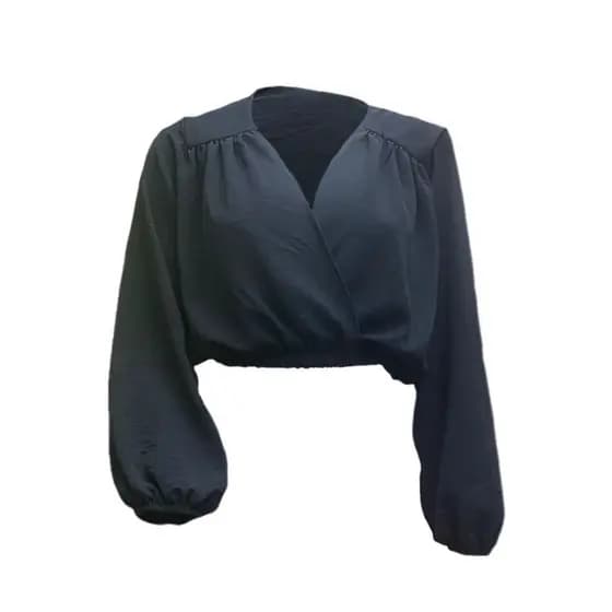 MONNEI Blusa cropped decote V Manga da lanterna