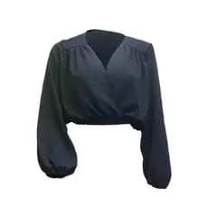 MONNEI Blusa cropped decote V Manga da lanterna