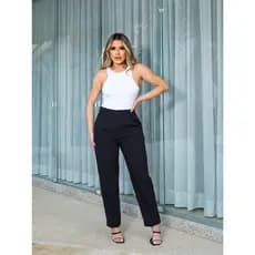 MONNEI Calça Textura Afaiataria de Cintura Alta com Bolsos