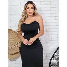 MONNEI Vestido Tubo Preto Alça Corrente