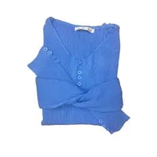 MONNEI Blusa Tricot Gola V malha canelada com botões Modal manga longa