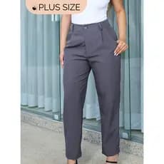 MONNEI PLUS SIZE Calça Social Reta com Bolso Laterais
