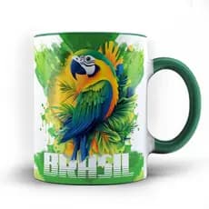 Caneca xicara Arara Brasil natureza Macaw verde amarelo 24