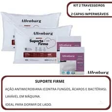 Kit 4 Pçs Altenburg | 2 Travesseiros Suporte Firme + 2 Capas Impermeáveis c/ Ação Antimicrobiana