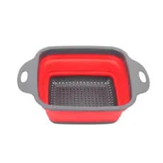 Escorredor Silicone Retrátil Quadrado 29 cm Cor:Vermelho com Preto