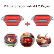 Kit 2 Escorredores Silicone Retrátil Quadrado 29 cm Cor:Vermelho com Preto