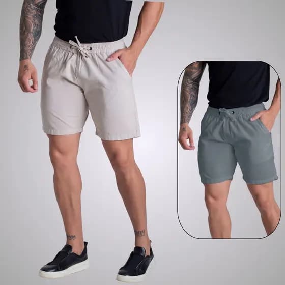 kit 2 Short Mauricinho Sarja Brim Bermuda Mauricinho Masculina Lisa Básica Casual Verão.