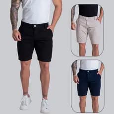 kit 3 Bermuda Chino de Sarja Social Alfaiataria Masculina Brim Jeans Varias Cores Original Premium Direto de Fábrica.