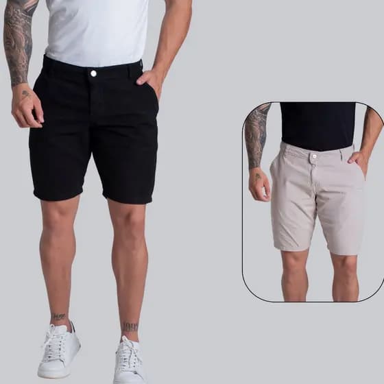 Kit 2 Bermudas Sarja Social Chino Bermuda Brim Masculina