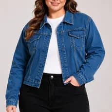 Jaqueta Jeans Feminina Plus size Botões Forrados Premium 100% Algodão Tendência Moda Plus