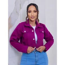 Jaqueta Jeans Cropped Feminina Botão de Ferro