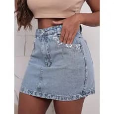 Saia Jeans Feminina com Brilho Chaton