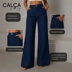 Calça Jeans Feminina Wide Leg 100% Algodão Casual Calça Larga Cintura Alta
