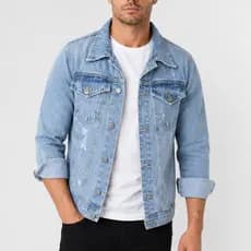 Jaqueta Jeans Masculina Destroyer Rasgada 100% Algodão Com Bolsos funcionais