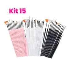 Kit Completo Com 15 Pincéis De Unhas Gel Uv Manicure Acrigel Profissional  Salão Barato
