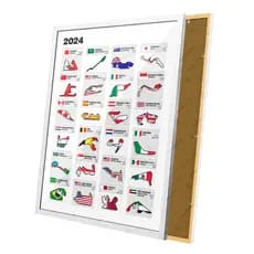 Quadro da temporada 2024 corrida Fundo branco Moldura e Vidro
