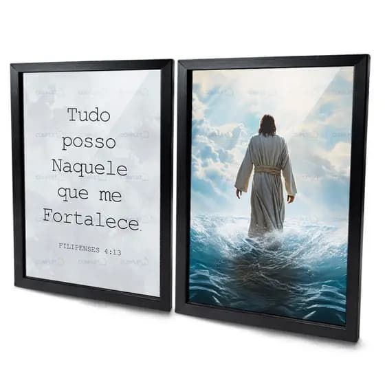 Quadros Jesus Cristo Filipenses 4 13 Tudo Posso naquele que me fortalece Moldura e Vidro