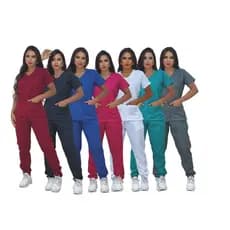 Kit 5 Pijama Hospitalar Cirúrgico Feminino Gola V Varias Cores Linha Premium