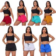 KIT Short Feminino Curto Tactel Com Elastano Saída De Praia Piscina Academia Liso Moda Blogueira