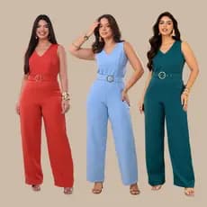 Macacão Fiora, Stiletto Moda, Macacão Feminino Longo, Elegante, Social, Festa, com Cinto