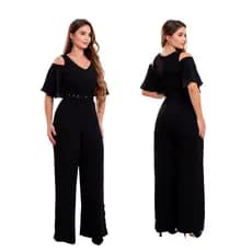 Manga Vazada Macacão Feminino Longo Social Pantalona Com Cinto Festa Madrinha