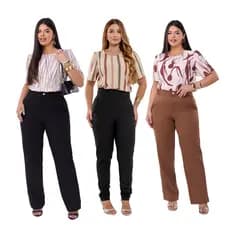 Nara, Conjunto Social Feminino Calça e Blusa com Manga Elegante Formal