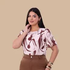 Blusa Nara, Feminina Social Manga Curta  Elegante Trabaho e Ocasião Formal