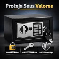 Mini Cofre Eletrônico com Senha Digital e Chave – Portátil e Seguro para Casa e Escritório
