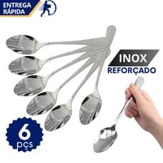 Jogo de Talheres Inox Premium Luxo Kit 6 Colher de Mesa Lisa Reforçada
