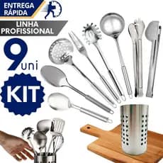 Jogo Completo de Utensílios de Inox com Suporte Organizador Escorredor de Talheres