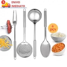 Kit Jogo Utensilios em Inox para Servir Mesa Cozinha Qualidade Premium