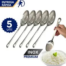 Kit Jogo 5 Colher Servir 25,4cm Inox Qualidade Premium Tamanho Ideal para Restaurante Cozinha Buffet