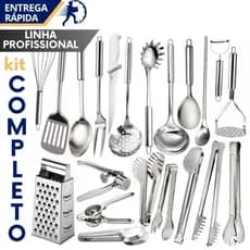 Kit Jogo 21 Utensílios de Inox Completo colher Concha Garfo Pegadores Talheres Faqueiro
