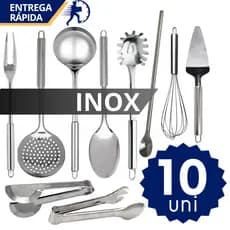 Kit Conjunto Utensílios de Inox 10 peças Jogo de Cozinha