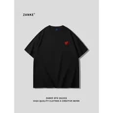 Camiseta coracao bordado  Gola redondo Manga curta Unissex peruano Masculina menina coelho