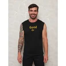 Regata masculino sem manga Masculina Camisa 100% Algodao Moda Verao Gola Redonda preto branco p m g gg