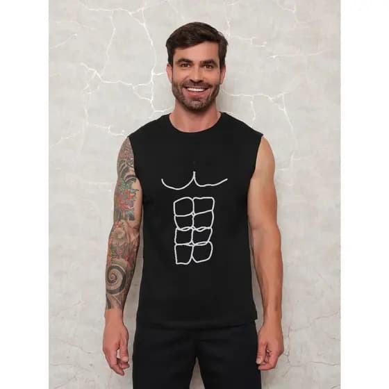 Regata masculino sem manga Masculina Camisa 100% Algodao Moda Verao Gola Redonda preto branco p m g gg