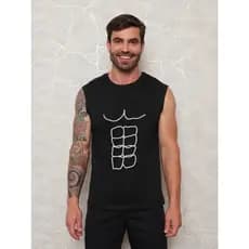 Regata masculino sem manga Masculina Camisa 100% Algodao Moda Verao Gola Redonda preto branco p m g gg